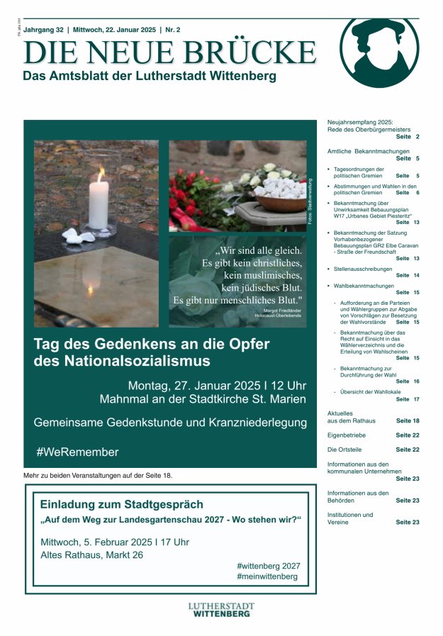 Die neue Brücke – Das Amtsblatt der Lutherstadt Wittenberg Titelblatt 02/2025