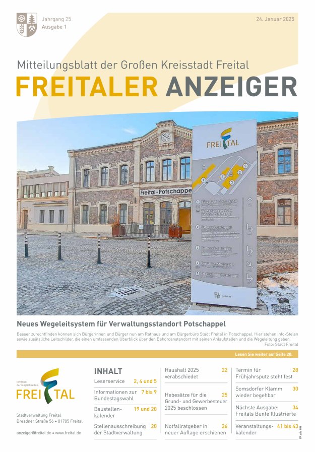 Freitaler Anzeiger - Amtsblatt der Großen Kreisstadt Freital Titelblatt 01/2025