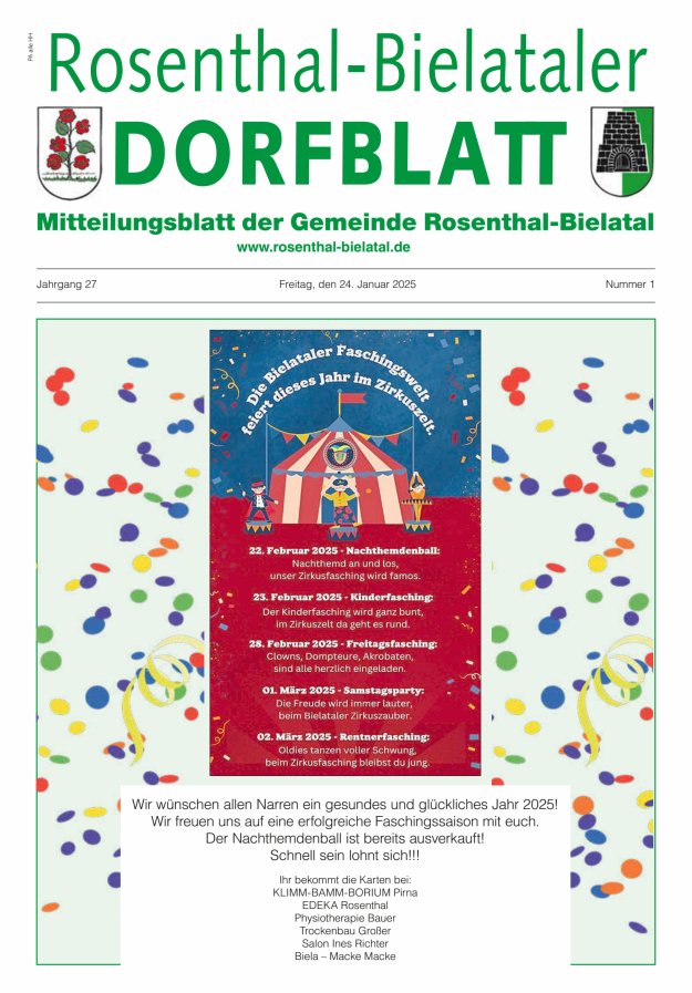 Rosenthal-Bielataler Dorfblatt Titelblatt 01/2025
