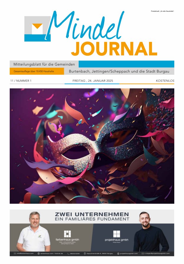 Mindeljournal Freies Blatt für Burgau Burtenbach Jettingen-Scheppach Titelblatt 01/2025
