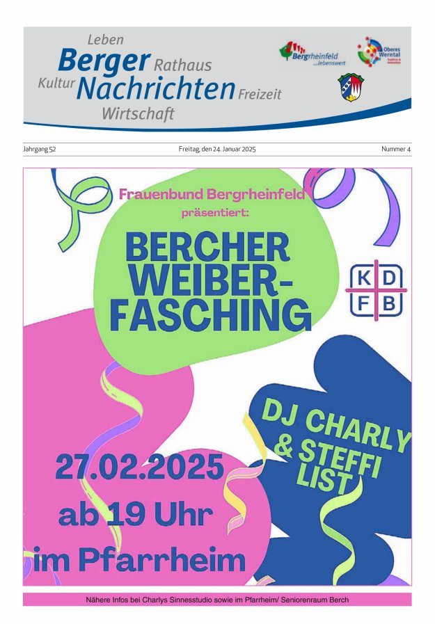 Berger Nachrichten, Bergrheinfeld Titelblatt 04/2025
