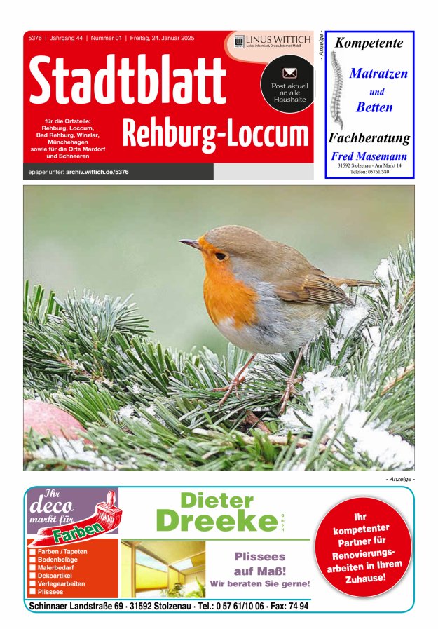 Stadtblatt Rehburg-Loccum Titelblatt 01/2025