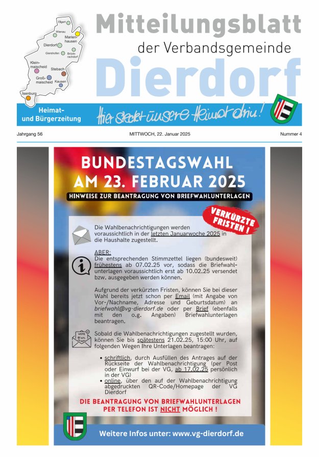 Mitteilungsblatt der Verbandsgemeinde Dierdorf Titelblatt 04/2025