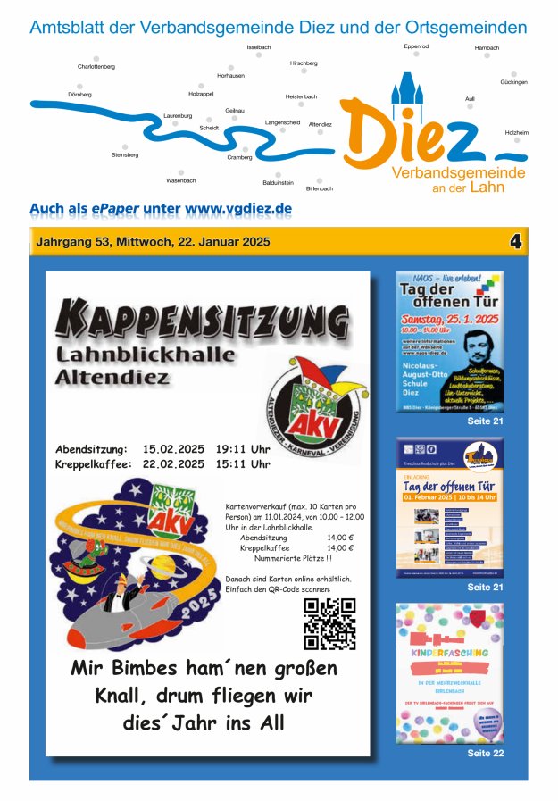 Mitteilungsblatt der Verbandsgemeinde Diez und der Ortsgemeinden Titelblatt 04/2025