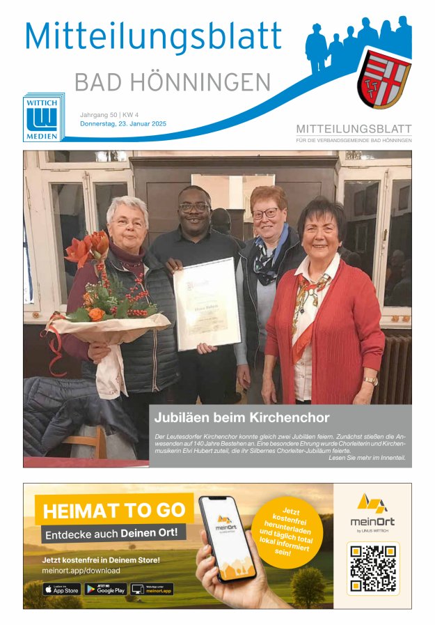Mitteilungsblatt für den Bereich der Verbandsgemeinde Bad Hönningen Titelblatt 04/2025