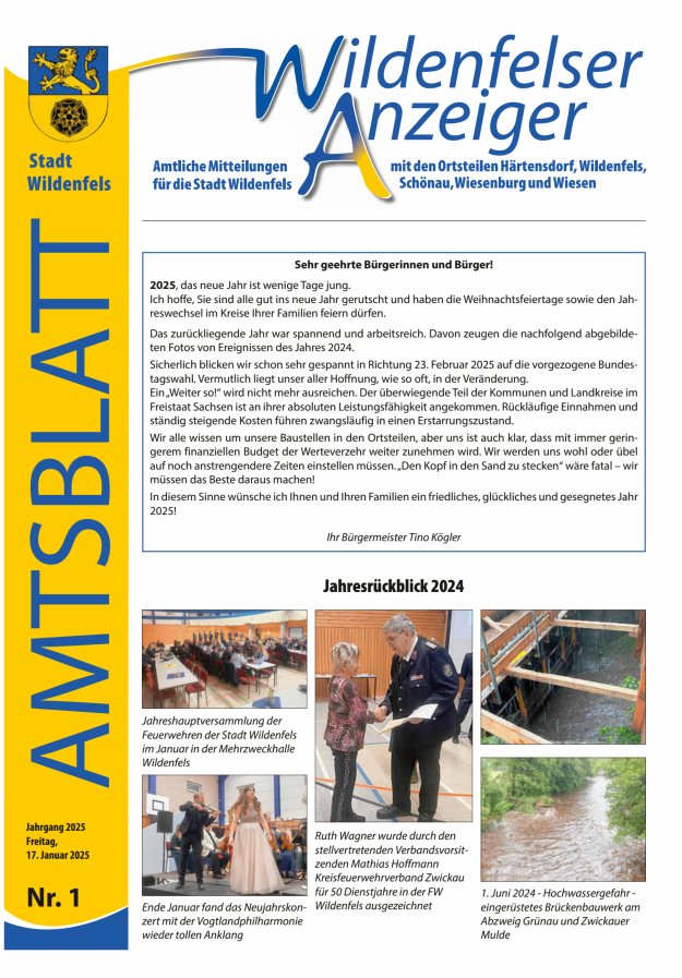 Wildenfelser Anzeiger Titelblatt 01/2025
