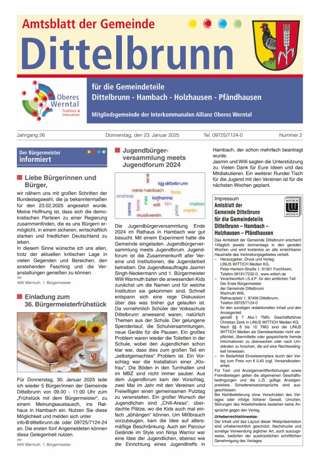 Amtsblatt der Gemeinde Dittelbrunn Titelblatt 02/2025
