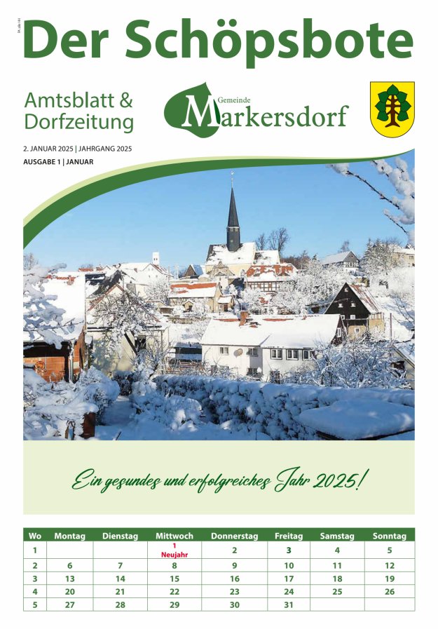 Amtsblatt und Dorfzeitung der Gemeinde Markersdorf Titelblatt 01/2025