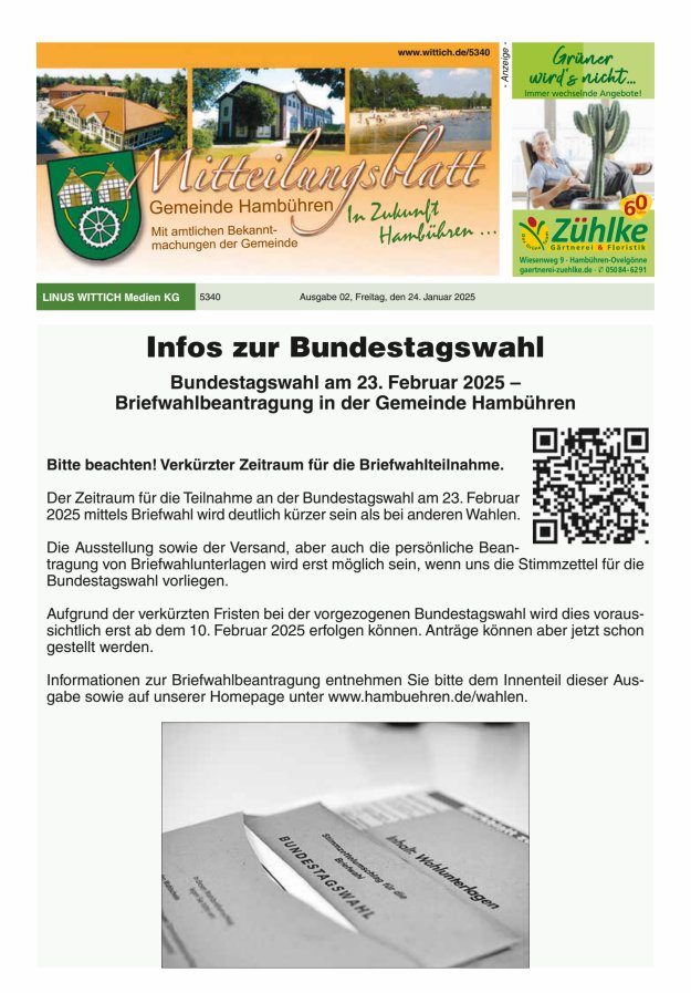 Mitteilungsblatt der Gemeinde Hambühren Titelblatt 02/2025