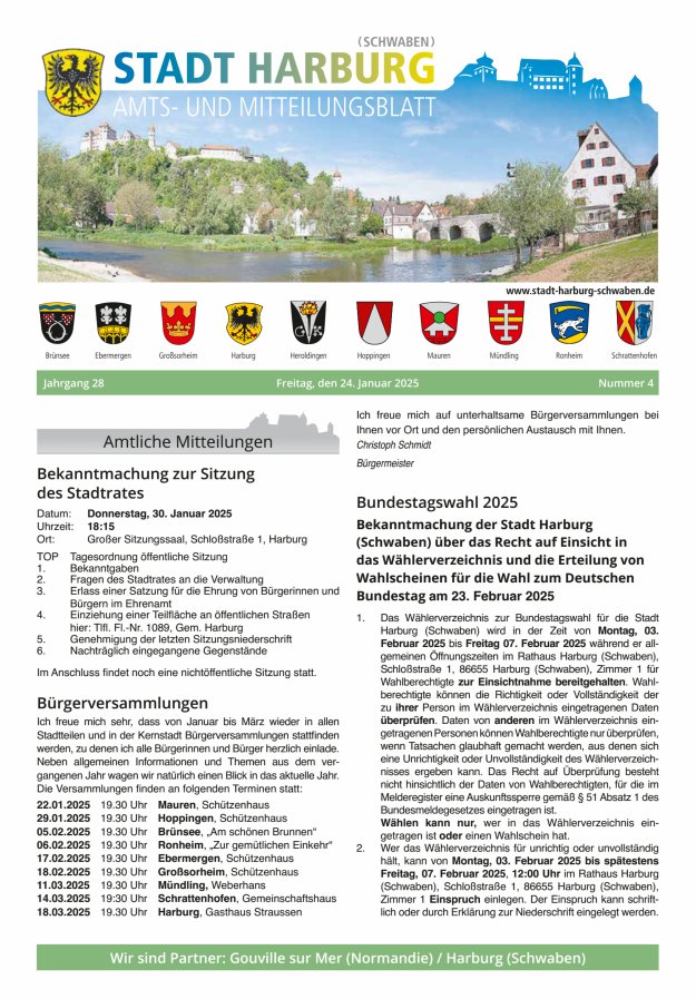 Amts- und Mitteilungsblatt der Stadt Harburg Titelblatt 04/2025