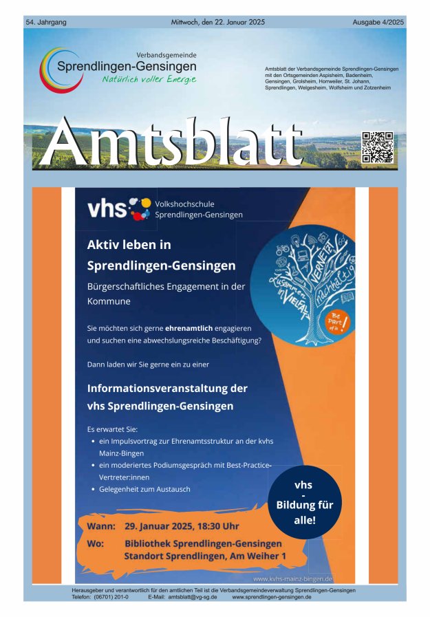 Amtsblatt VG Sprendlingen-Gensingen Titelblatt 04/2025