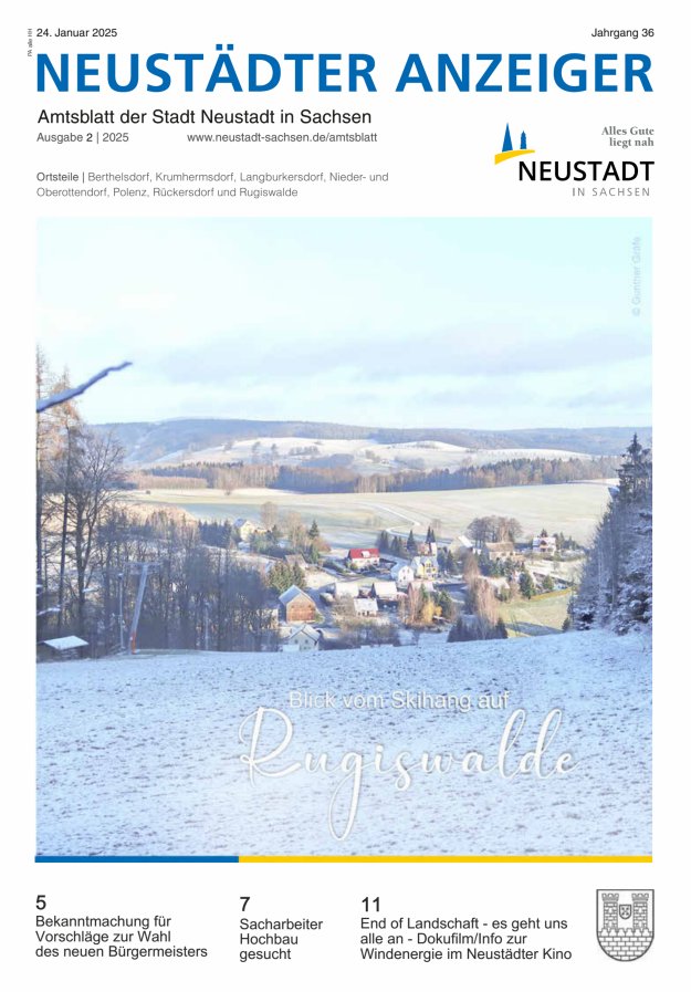 Neustädter Anzeiger - Amts- und Heimatblatt der Stadt Neustadt in Sachsen Titelblatt 02/2025