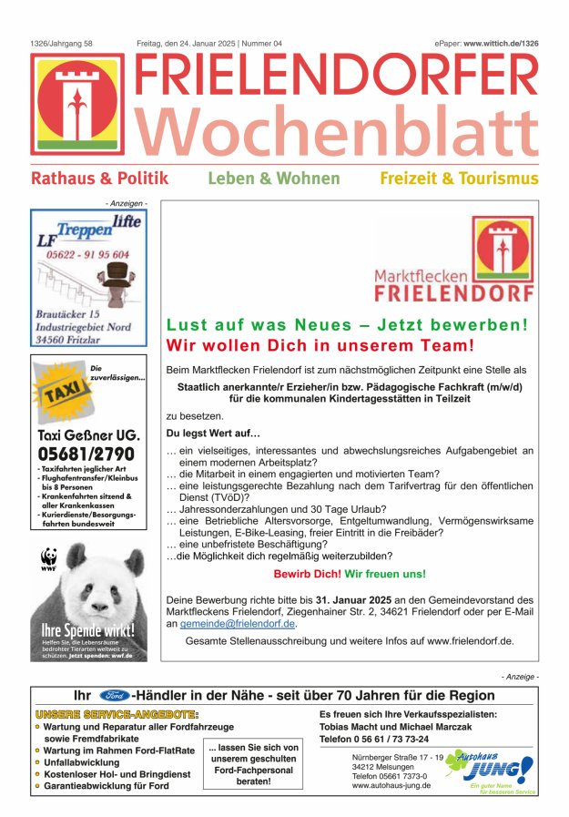 Frielendorfer Wochenblatt Titelblatt 04/2025