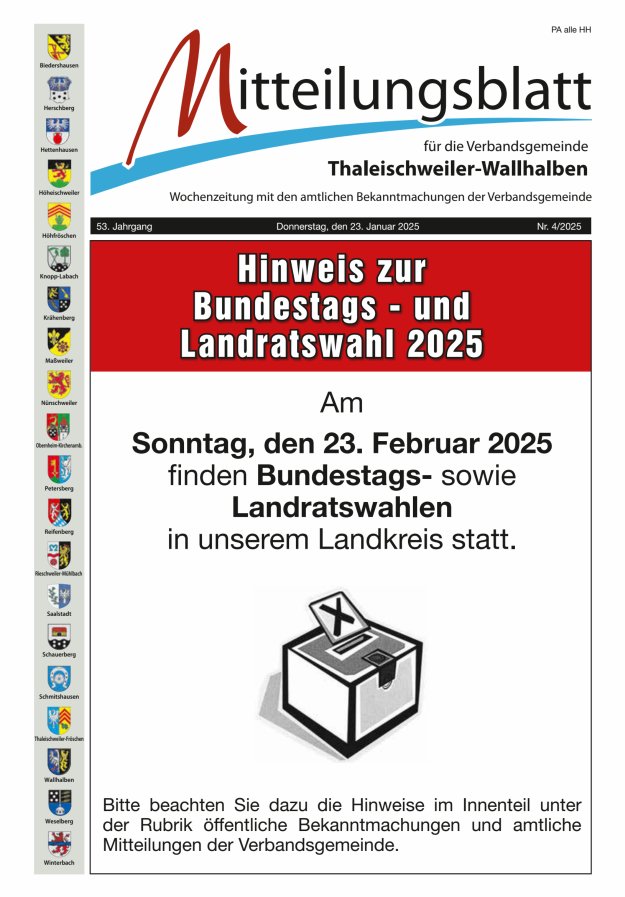 Mitteilungsblatt VG Thaleischweiler-Wallhalben Titelblatt 04/2025