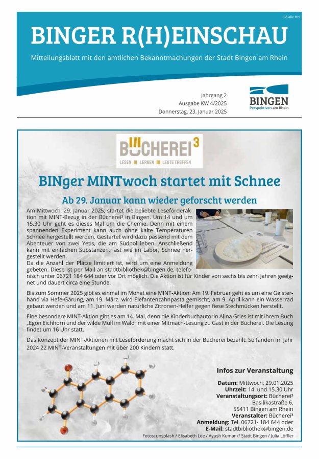 Binger R(h)einschau - Mitteilungsblatt mit den Amtlichen Bekanntmachungen der Stadt Bingen Titelblatt 04/2025