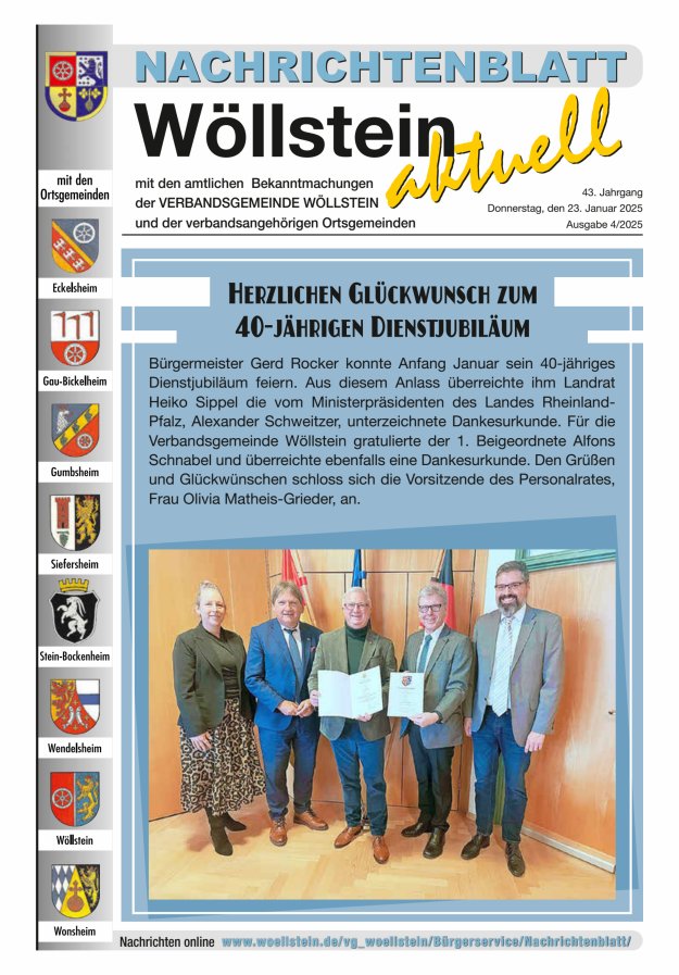 Nachrichtenblatt Wöllstein aktuell Titelblatt 04/2025