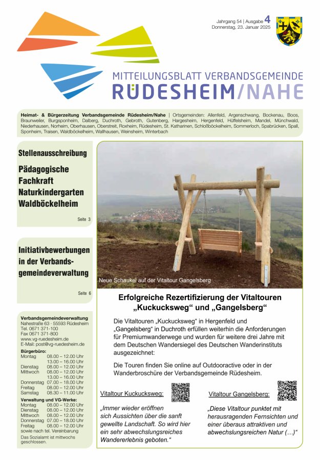 Mitteilungsblatt Verbandsgemeinde Rüdesheim und zugehörige Ortsgemeinden Titelblatt 04/2025