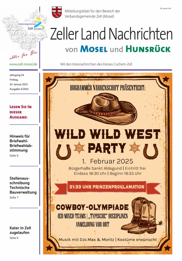 Zeller Land Nachrichten Titelblatt 04/2025