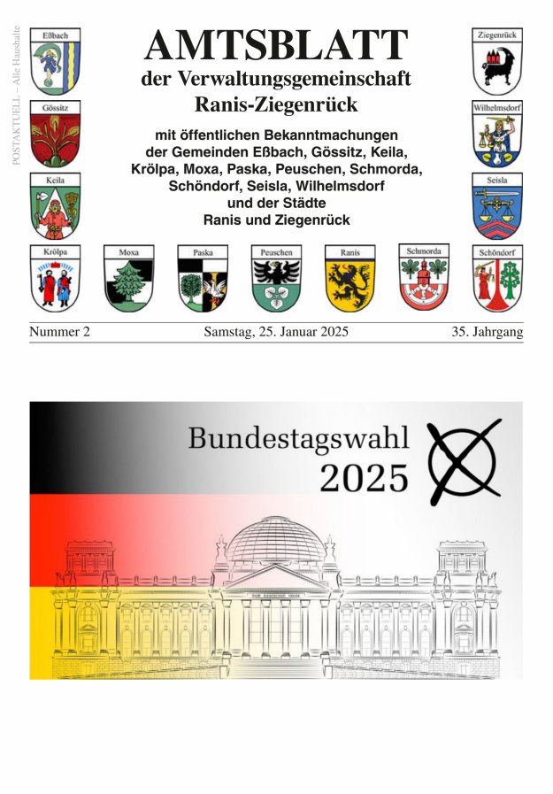 Amtsblatt der Verwaltungsgemeinschaft Ranis-Ziegenrück Titelblatt 02/2025