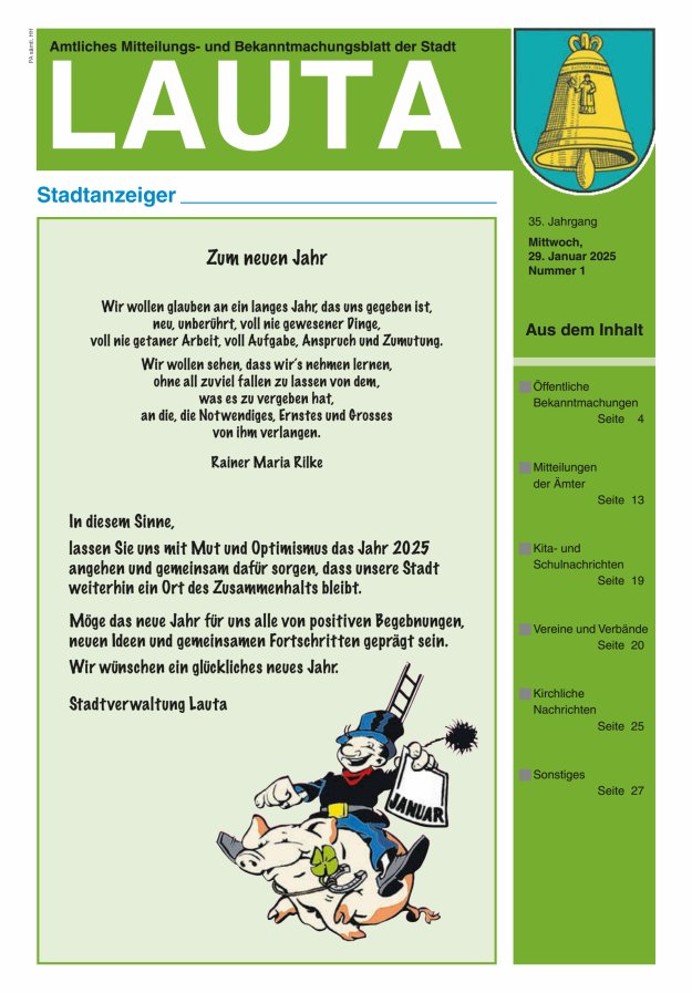 Amtliches Mitteilungs- und Bekanntmachungsblatt der Stadt Lauta - Stadtanzeiger Titelblatt 01/2025