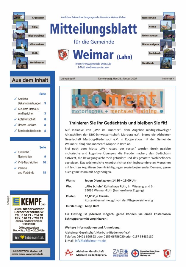 Mitteilungsblatt für die Gemeinde Weimar Titelblatt 04/2025