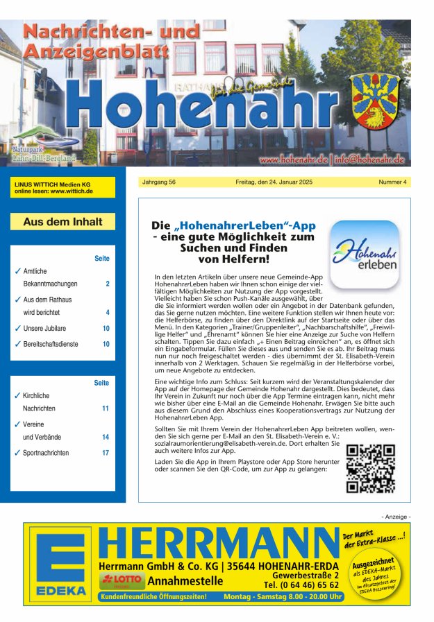 Nachrichten- und Anzeigenblatt für die Gemeinde Hohenahr Titelblatt 04/2025