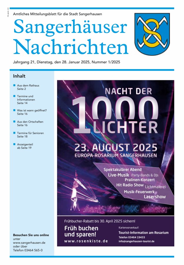 Sangerhäuser Nachrichten – Amtliches Mitteilungsblatt für die Stadt Sangerhausen Titelblatt 01/2025