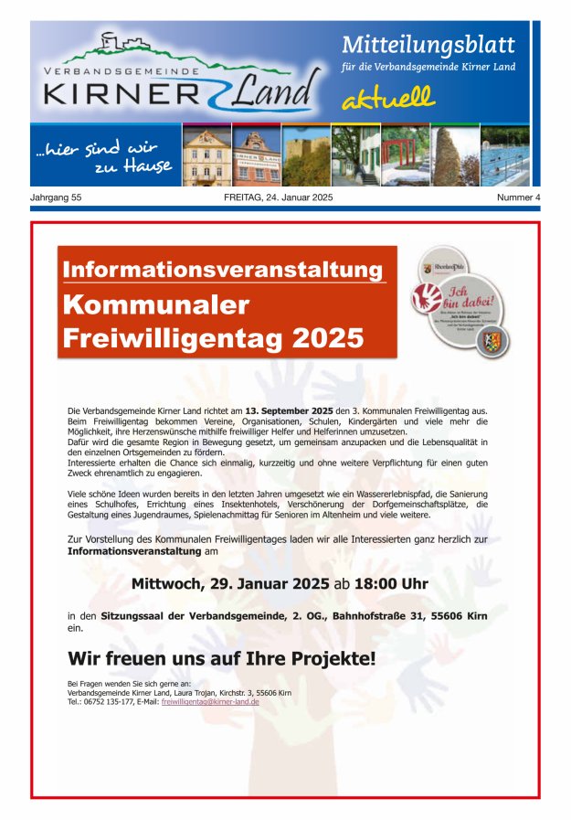 Mitteilungsblatt für den Bereich der Verbandsgemeinde Kirner Land Titelblatt 04/2025