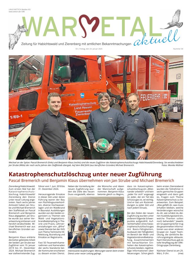 Warmetal aktuell (Habichtswald + Zierenberg) Titelblatt 04/2025