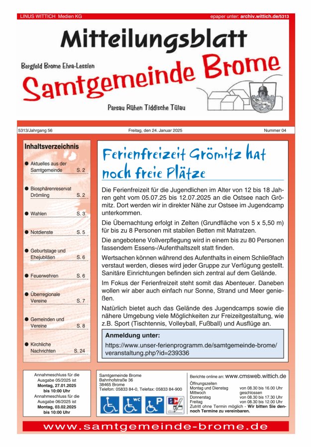 Mitteilungsblatt der Samtgemeinde Brome Titelblatt 04/2025
