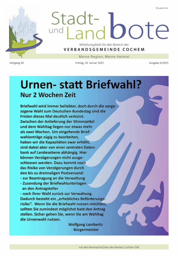 Stadt- und Landbote VG Cochem Titelblatt 04/2025
