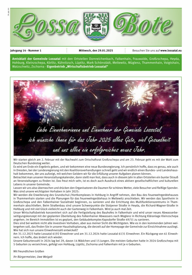 Amtsblatt Lossa Bote - Gemeinde Lossatal mit den Ortsteilen Titelblatt 01/2025