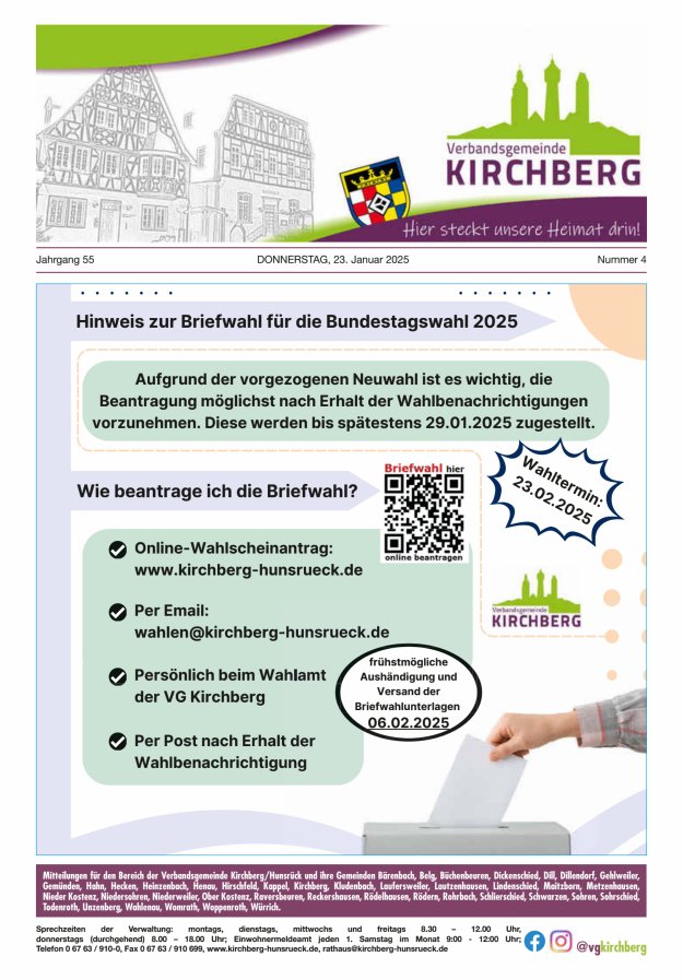 Mitteilungen der Verbandsgemeinde Kirchberg Hunsrück Titelblatt 04/2025