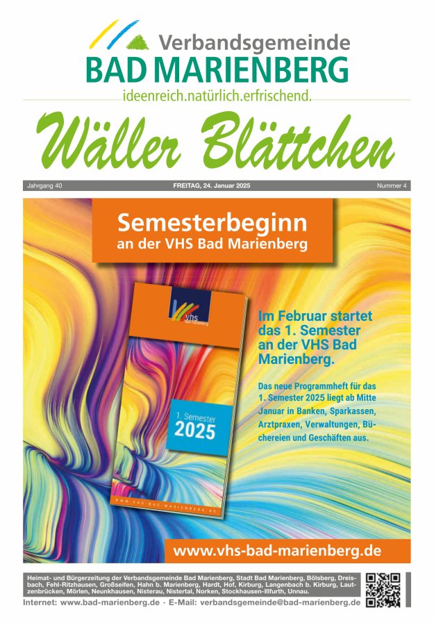 Wäller Blättchen - Verbandsgemeinde Bad Marienberg Titelblatt 04/2025