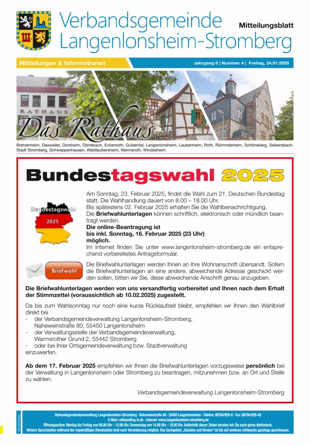 Das Rathaus - MTB d VG Langenlonsheim-Stromberg  Titelblatt 04/2025