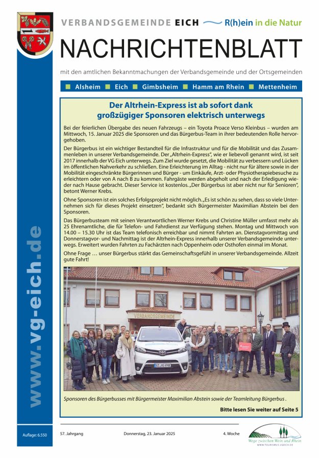Nachrichtenblatt der VG Eich Titelblatt 04/2025