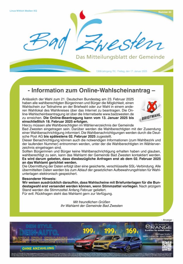 Heimatzeitung Bad Zwesten Titelblatt 03/2025