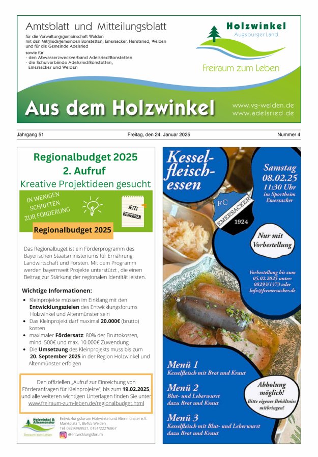 Aus dem Holzwinkel Amtsblatt u Mitteilungsblatt f VG Welden u GemAdelsried Titelblatt 04/2025