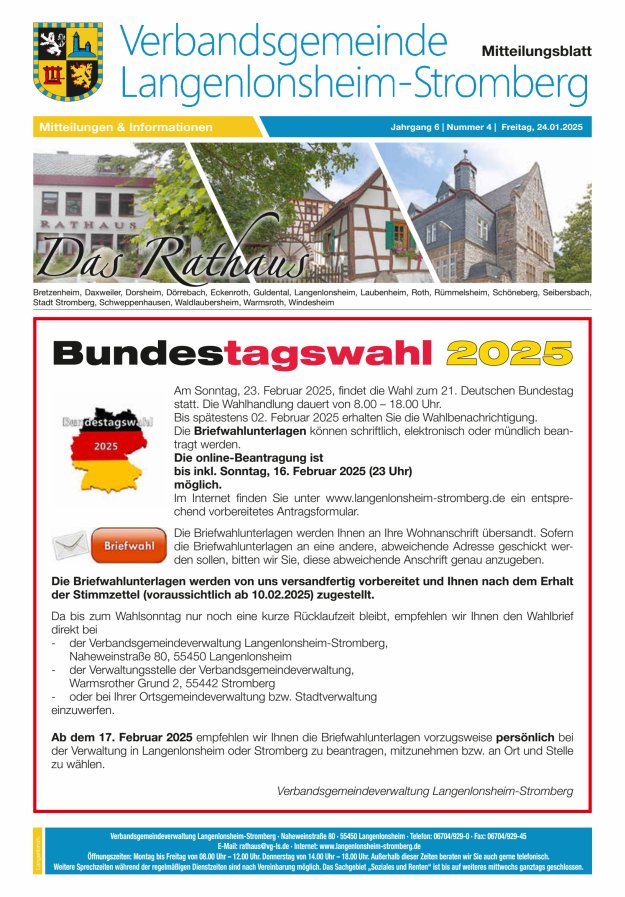 Das Rathaus - MTB d VG Langenlonsheim-Stromberg Titelblatt 04/2025