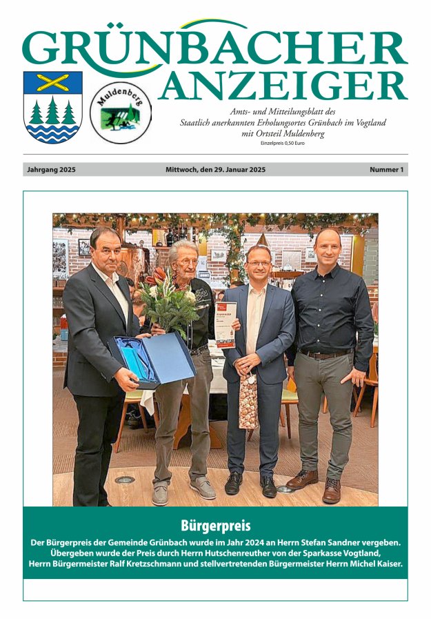 Grünbacher Anzeiger - Amts- und Mitteilungsblatt Titelblatt 01/2025
