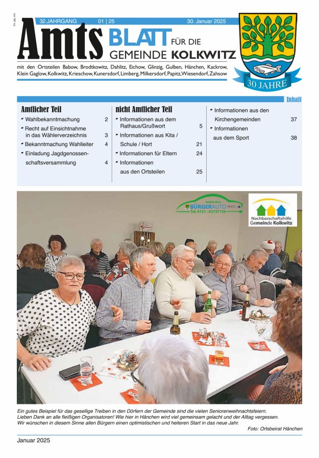 Amtsblatt für die Gemeinde Kolkwitz  Titelblatt 01/2025