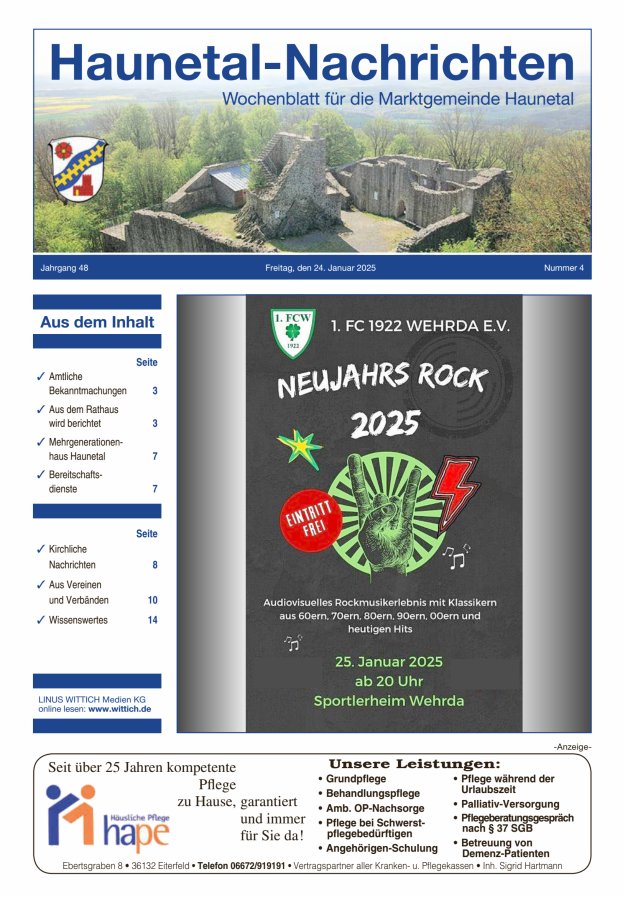 Haunetal-Nachrichten Titelblatt 04/2025