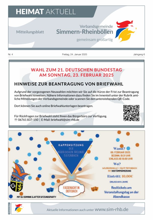 Heimat Aktuell Mitteilungsblatt der VG Simmern-Rheinböllen-Ausg Rheinböllen Titelblatt 04/2025