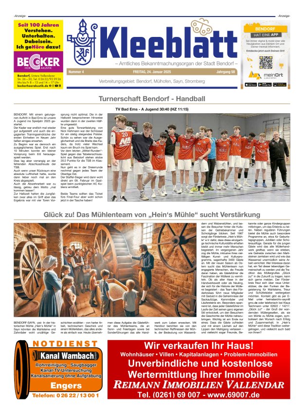 Kleeblatt - Amtliches Bekanntmachungsorgan der Stadt Bendorf Titelblatt 04/2025