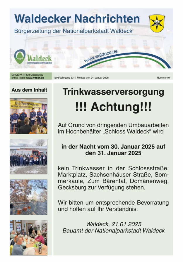 Waldecker Nachrichten Titelblatt 04/2025