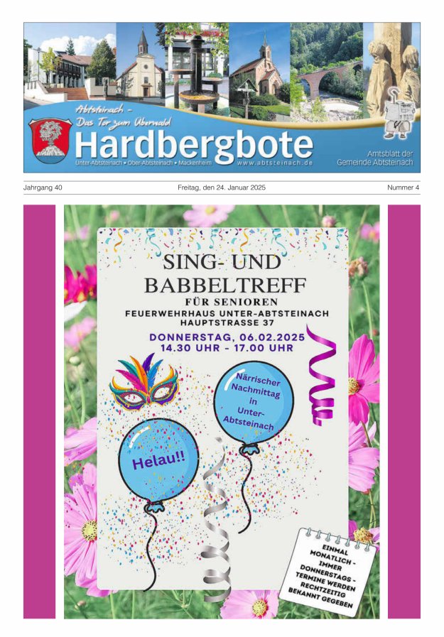 Hardbergbote - Mitteilungsblatt der Gemeinde Abtsteinach Titelblatt 04/2025