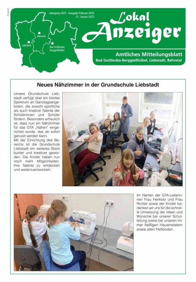 Lokal-Anzeiger - Amtliches Mitteilungsblatt Bad Gottleuba-Berggießhübel, Liebstadt, Bahretal Titelblatt 01/2025