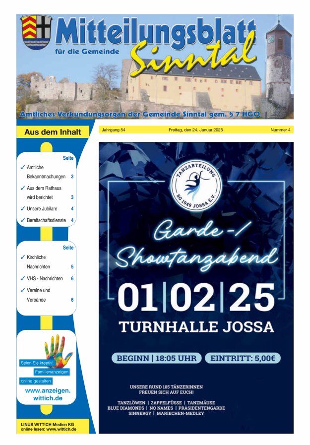 Mitteilungsblatt für die Gemeinde Sinntal Titelblatt 04/2025