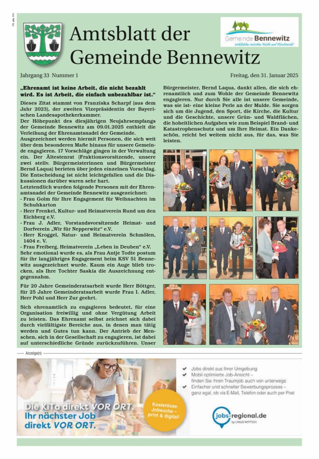 Amtsblatt der Gemeinde Bennewitz Titelblatt 01/2025