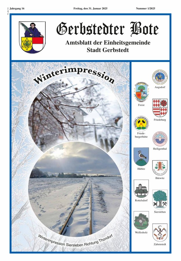 Gerbstedter Bote – Amtsblatt der Einheitsgemeinde Stadt Gerbstedt Titelblatt 01/2025